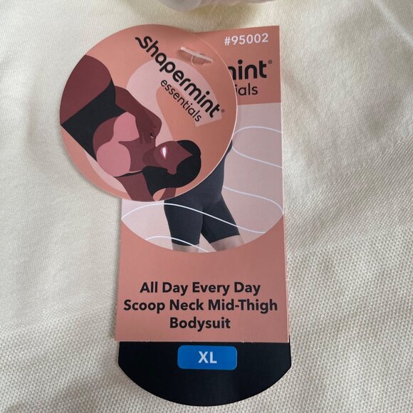 Shapermint All Day Every Day Scoop Neck Mid-Thigh Bodysuit Cream Sz XL 95002 - Picture 4 of 4